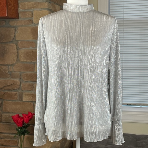 ALFANI ~ Metallic Ruffle-Neck Top ~ Silver ~ NWT! - Picture 2 of 8